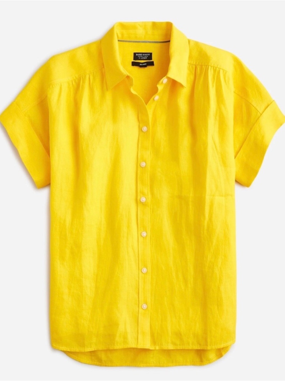 J Crew Baird McNutt Irish Linen Shirt Yellow Relaxed Short Sleeve Medium